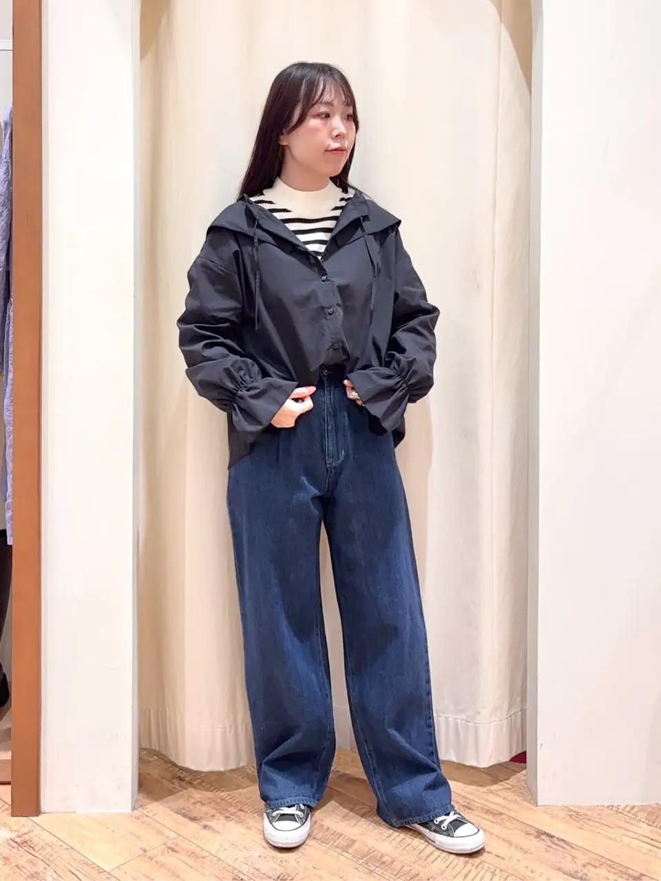 セール】 ワンタックストレートデニムパンツ（チャコールグレー/ブルー