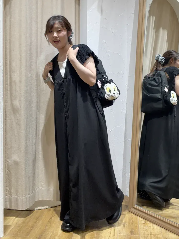 maa様ワンピース M(2)黒 セール】 前開きシャーリングワンピース（ブラック/ブラウン/ブルー
