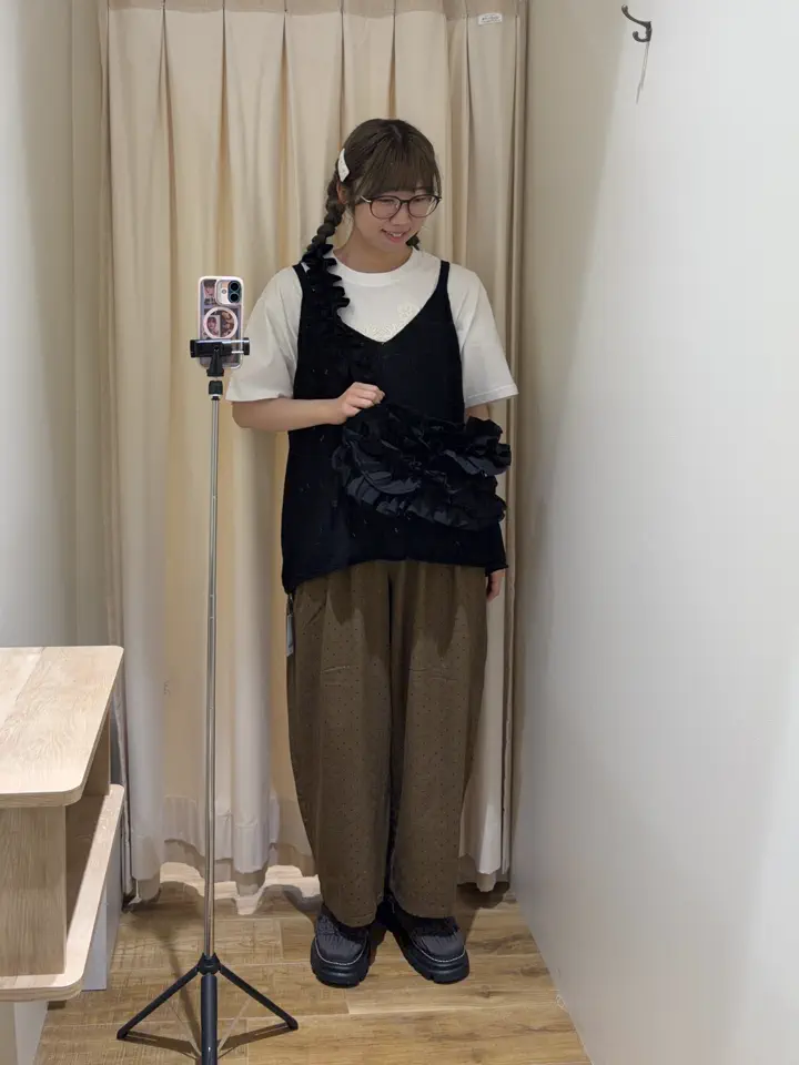 セール】 ◇テープヤーンニットビスチェ（ブラック/グリーン