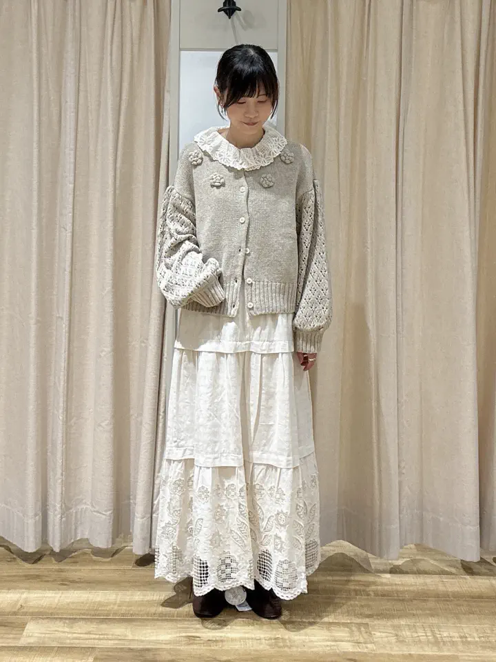 Rmrm様 スカート Mエクリュ ecru×brown collection】レーススカート（ブラウン/エクリュ/ボトムス
