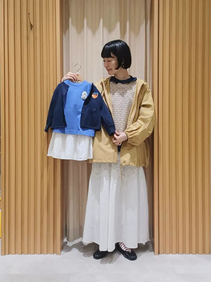 セール】 ナマケモノ刺繍ミニ裏毛カーディガン（オレンジ/ネイビー