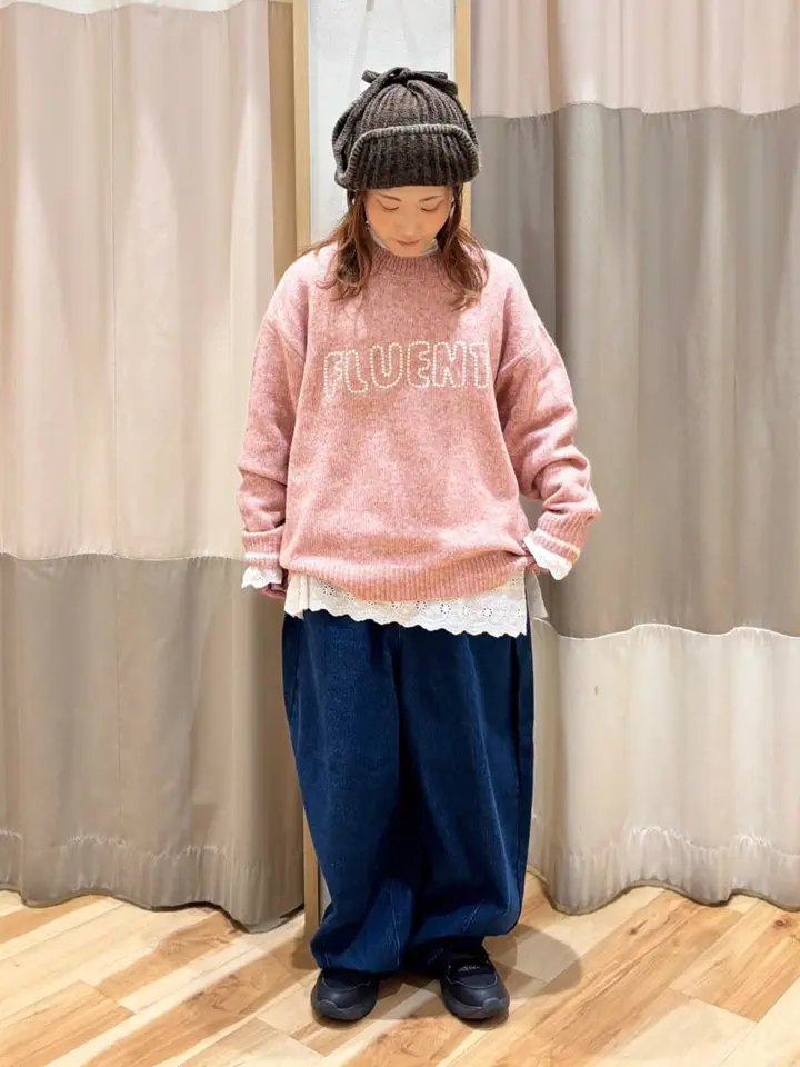 セール】 ロゴ刺繍プルオーバーニット（チャコールグレー/ピンク