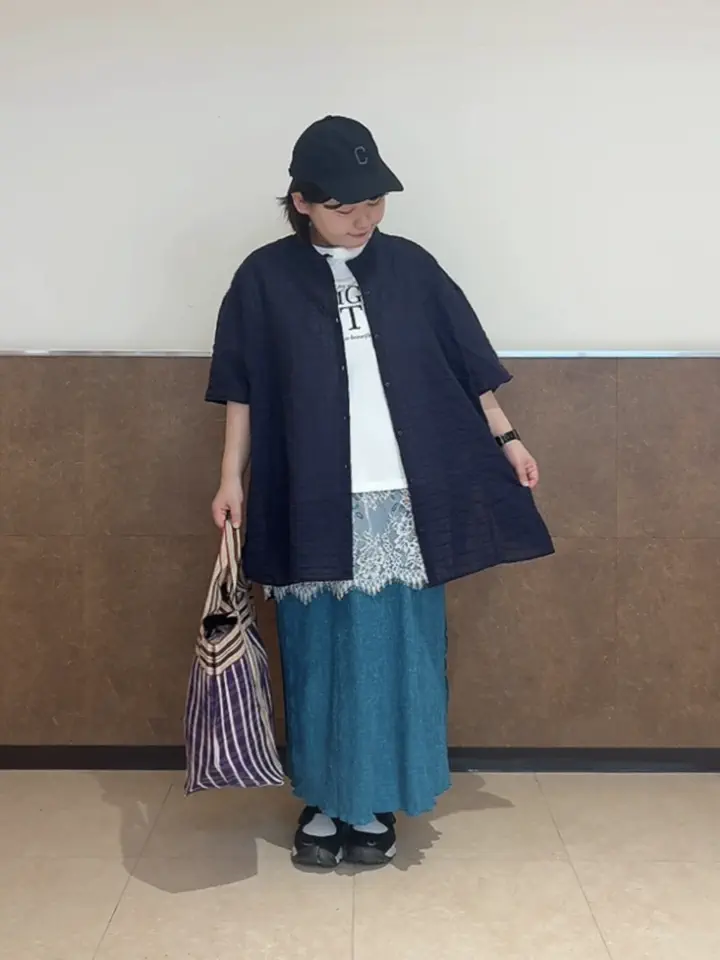 yukiemon レーストップス サンプル品(洗濯タグ、ブランドタグなし)M セール】 【接触冷感】裾レースロゴプリントチュニック（オフホワイト