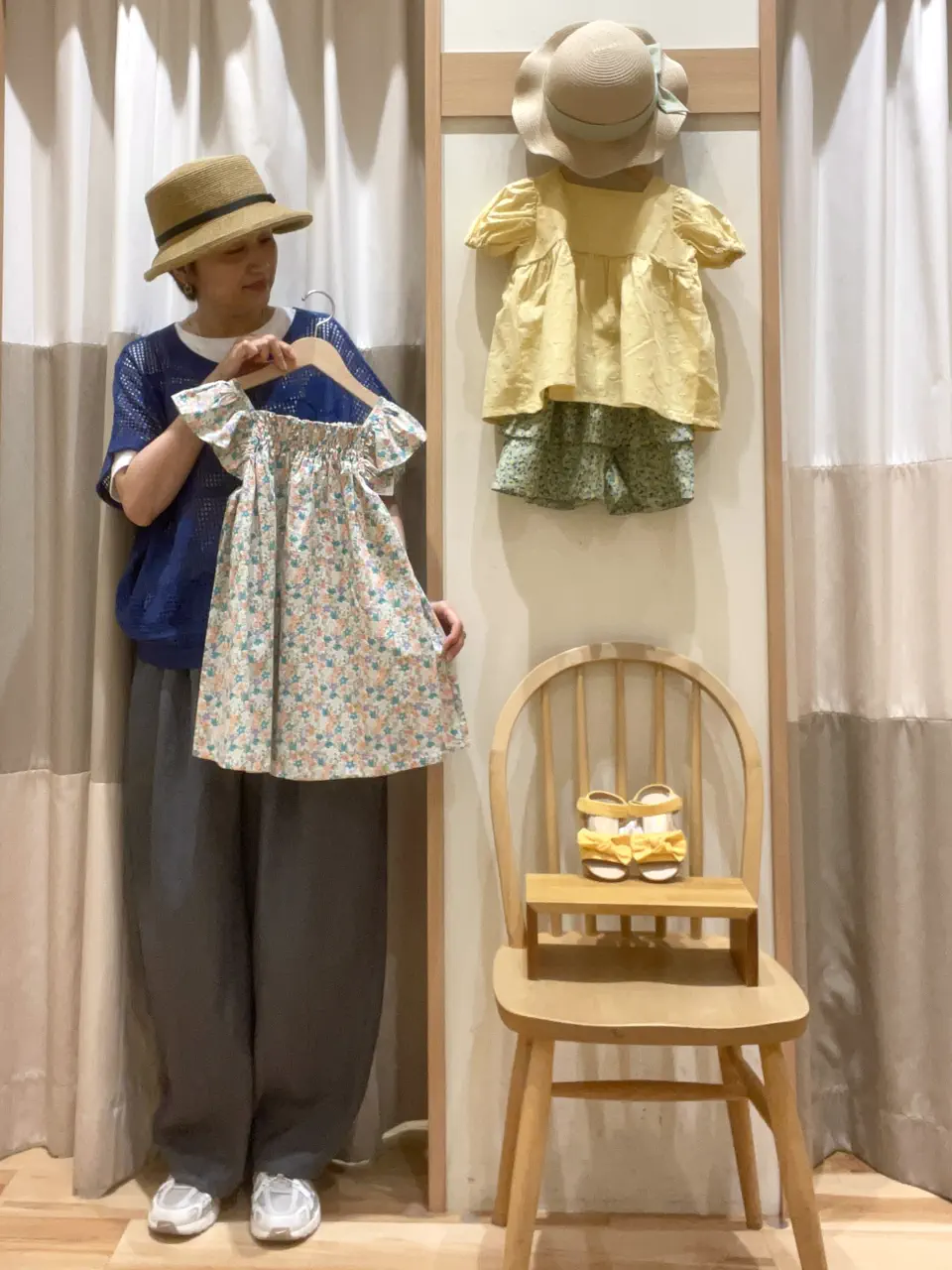 140・150】花柄フリルキュロット（ミント/サックスブルー/ボトムス