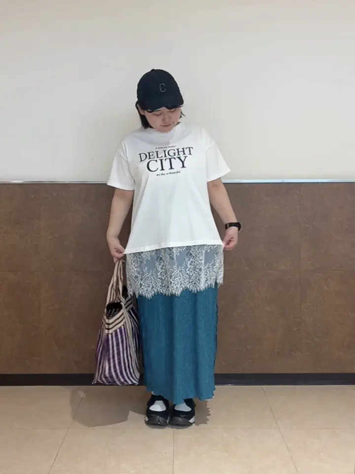 セール】 【接触冷感】裾レースロゴプリントチュニック（オフホワイト