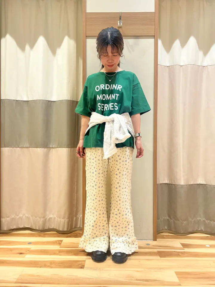 ツハルバイサマンサモスモス　池袋ショッピングパーク　限定　裾重ねレースパンツ　M 接触冷感】裾フリルフレアカットパンツ（グレー/ブルー/キナリ