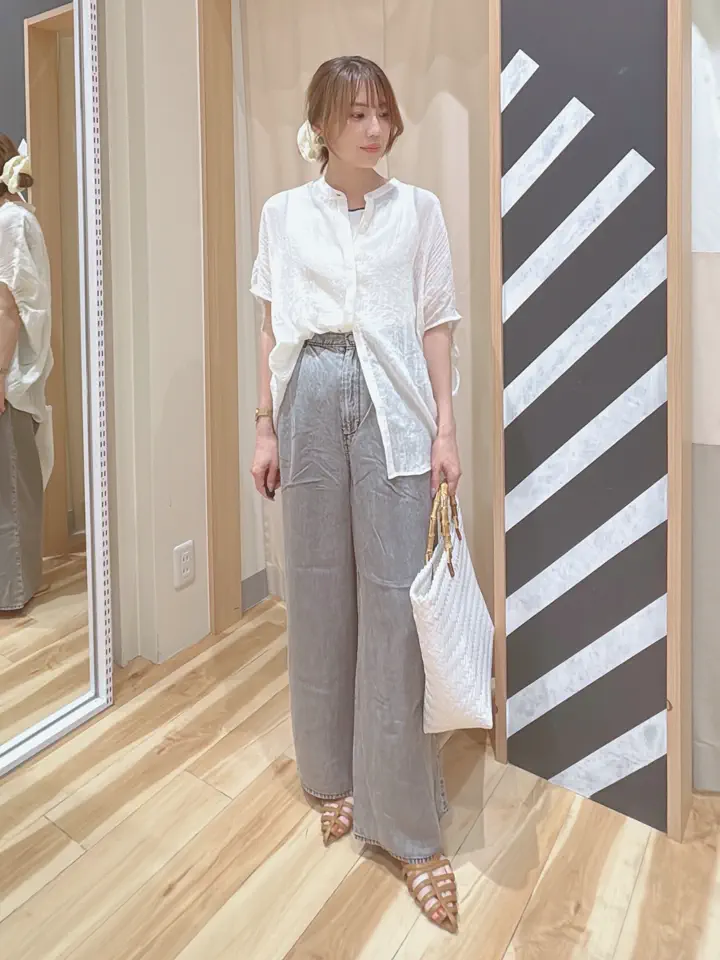 ウォッシュデニムライクタックワイドパンツ(セットアップ可)（ブラック