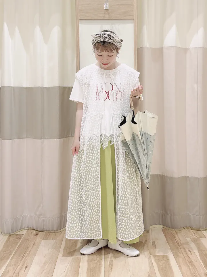 チュール刺繍前後2WAYノースリワンピース（オフホワイト/ブラック