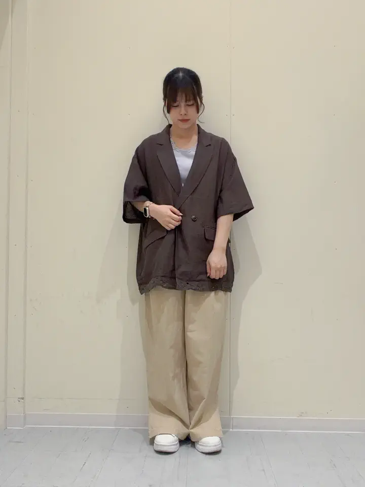 セール】 【クールコットン】脇スリットストレートパンツ（ベージュ