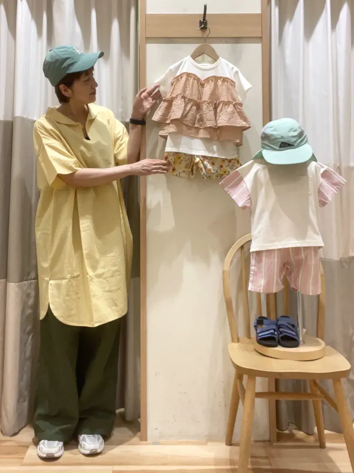 セール】 シアーチェックドッキングTシャツ（オレンジ/イエロー