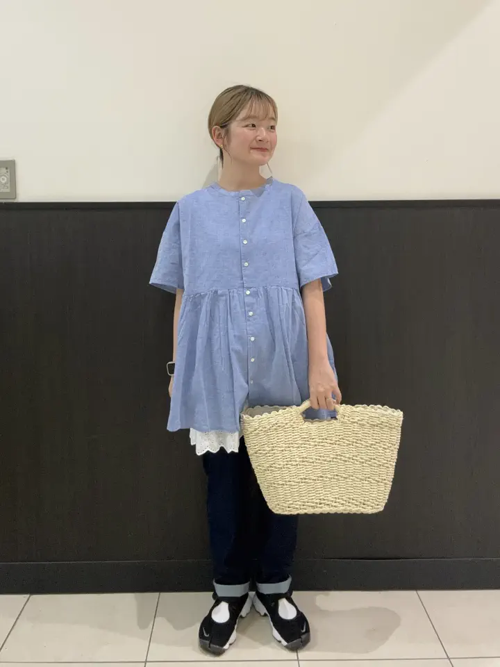 セール】 【クールコットン】前開き切替チュニック（ピンク/ベージュ