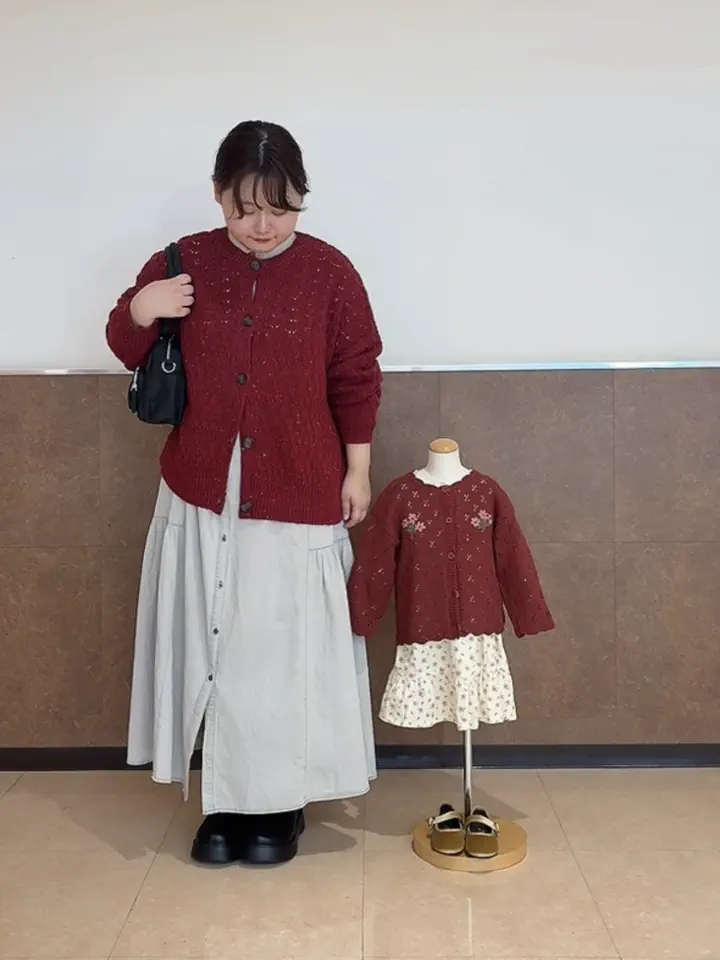 花刺繍ニットカーディガン（ブラウン/ブルー/トップス/カーディガン