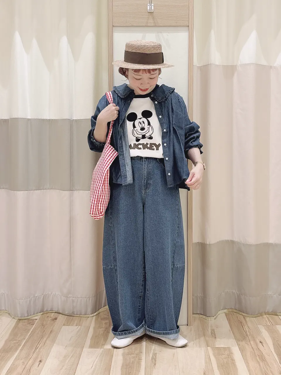 セール】 【Disney】ミッキーマウス/リンガーTシャツ（オフホワイト