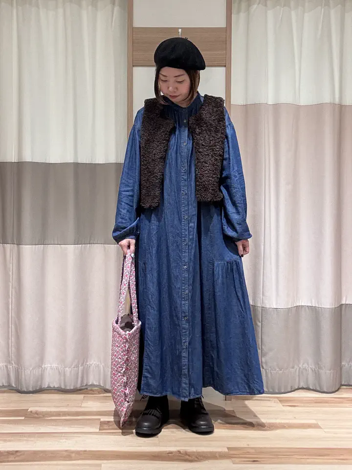 デニム裾ギャザーワンピース（グレー/ネイビー/ワンピース/ワンピース