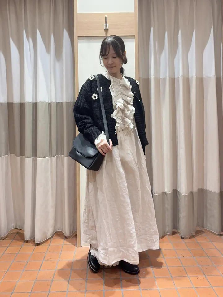 ecru×brown collection】リネンフリルワンピース【WEB限定 Sサイズ