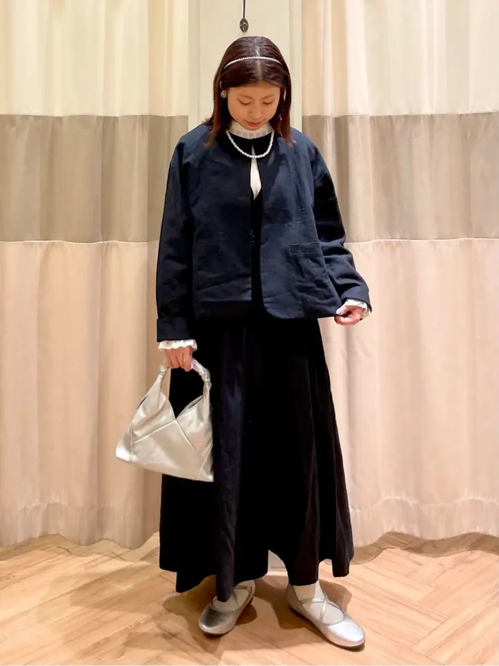 セール】 【Cross×Linen】クルーネックジャケット（ブラック/ベージュ