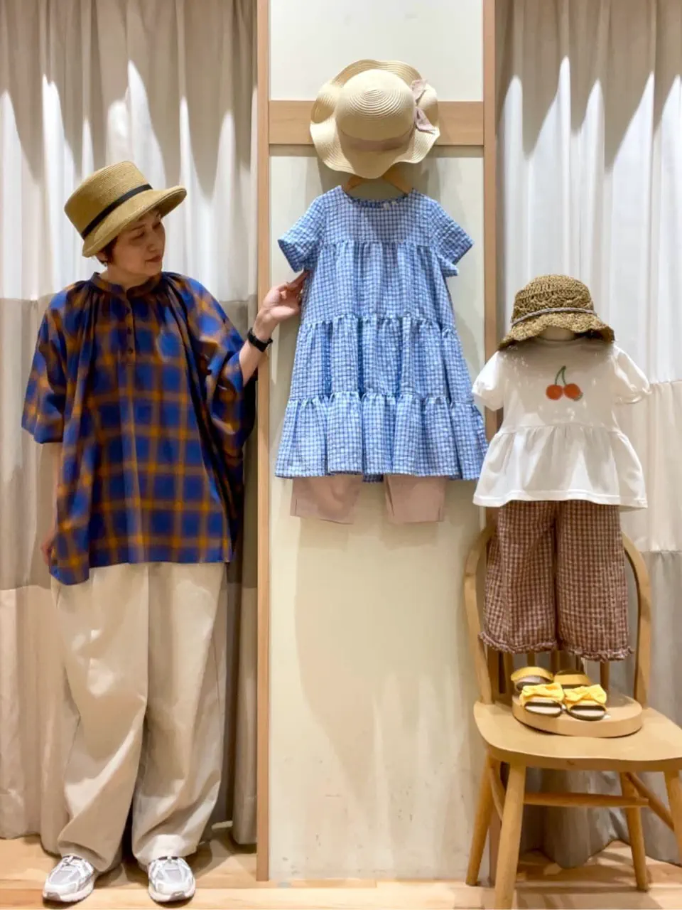 セール】 裾フリルチェック7分丈パンツ(セットアップ可)（ブラウン