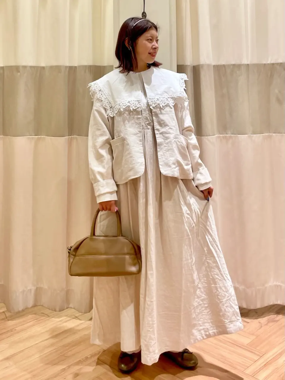 セール】 【Cross×Linen】クルーネックジャケット（ブラック/ベージュ