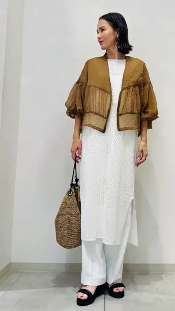 ブロック透かし柄ニットワンピース