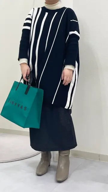 逆輸入 ストライプニットチュニック トップス