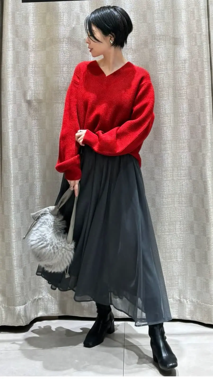 箔プリントメッシュギャザースカート