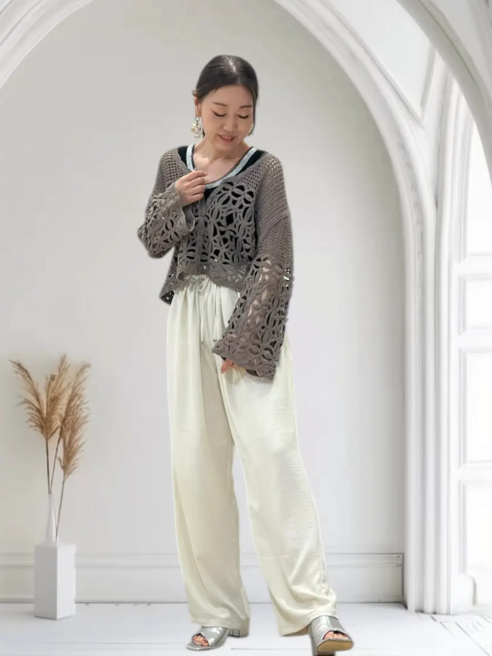 MAHARISHI Kanata コラボ 手編みカモフラージュカーディガン クロシェミックス編みカーディガン