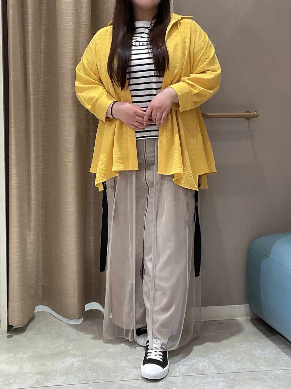 TAN ゴールド イエロー メッシュ トップス チュニック メッシュニット プルオーバー（55-41KG30-204）｜パープル&イエロー