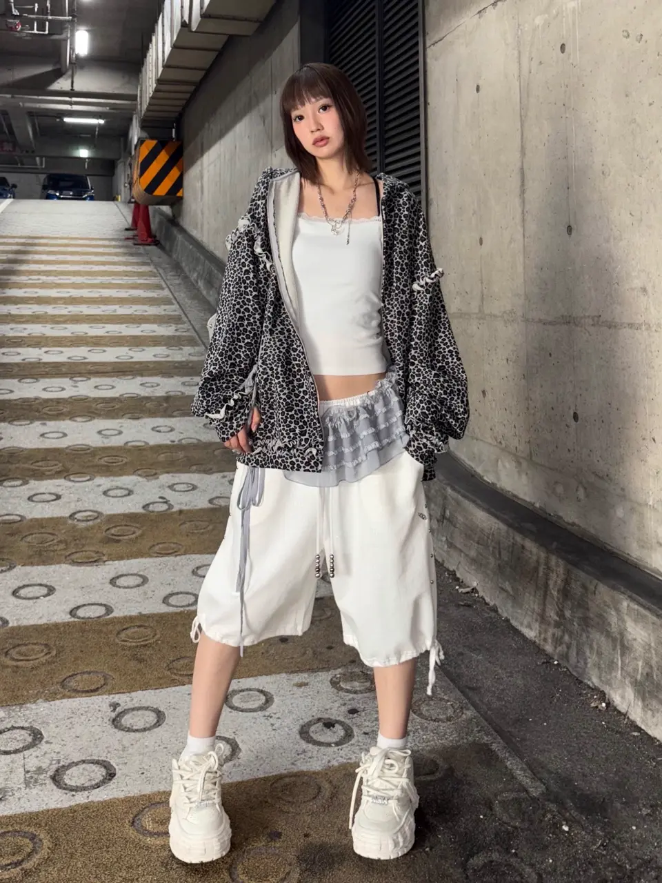 GATELESS】 LEOPARD FRILL ZIP UP HOODIE / 【ゲートレス】レオパード