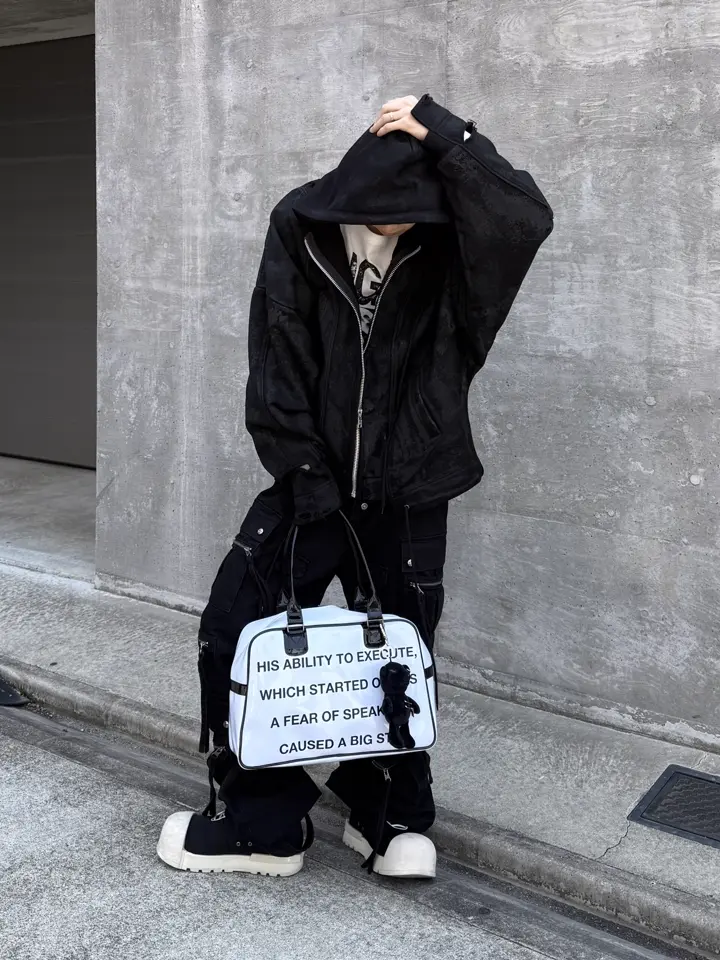 CONCEPT NOTHING】AB INFERNO DESTROYED BLACK ZIPPER HOODIE 