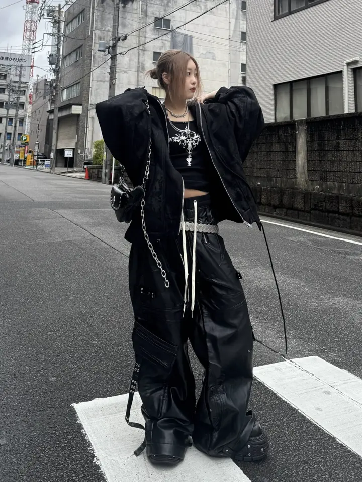 CONCEPT NOTHING】AB INFERNO DESTROYED BLACK ZIPPER HOODIE