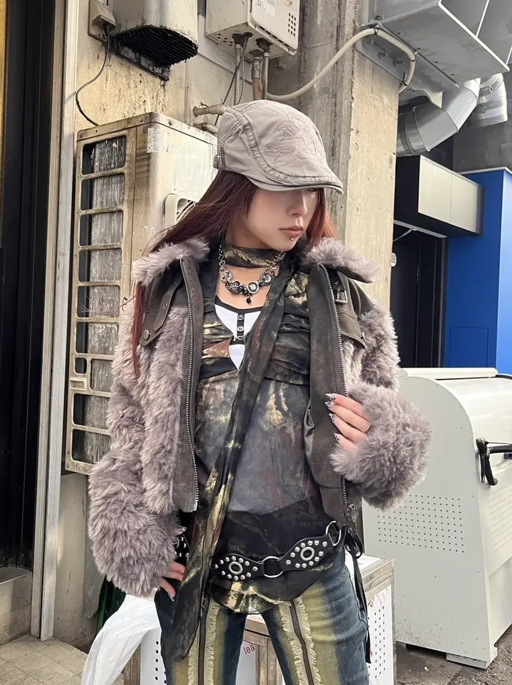 CestNous ファージャケット y2k grunge Y2Kファッションのトップス 