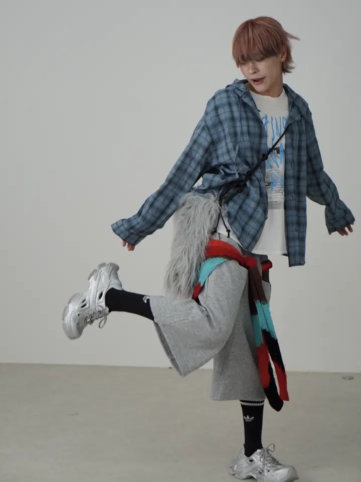 国際配送【Nerd out XU】oversized hood check shirt (2color