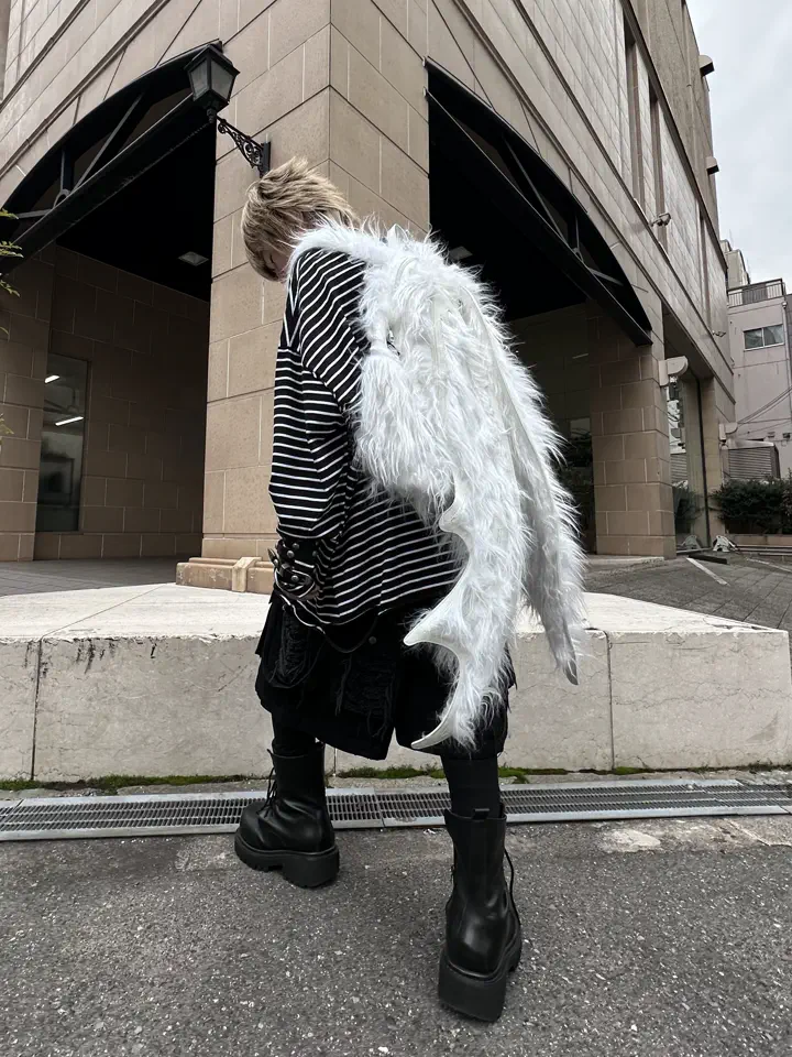 受注制【Never mind the XU】stripe damage long sleeve tee