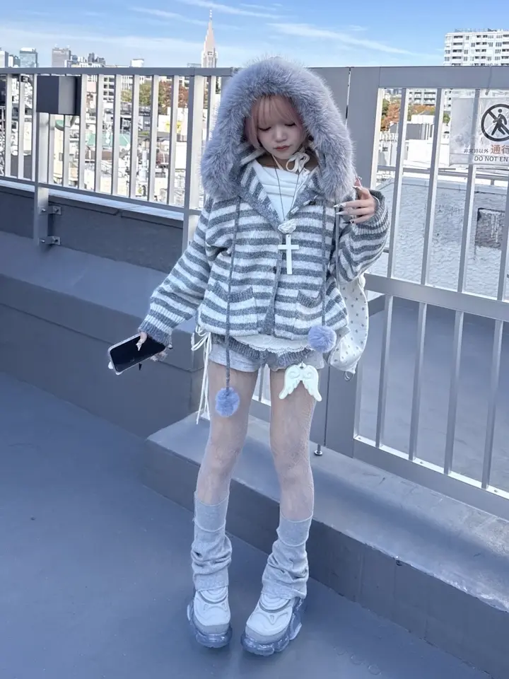 受注制【nmtc+】stripe fur hood cardigan – PRESSING WEB SHOP