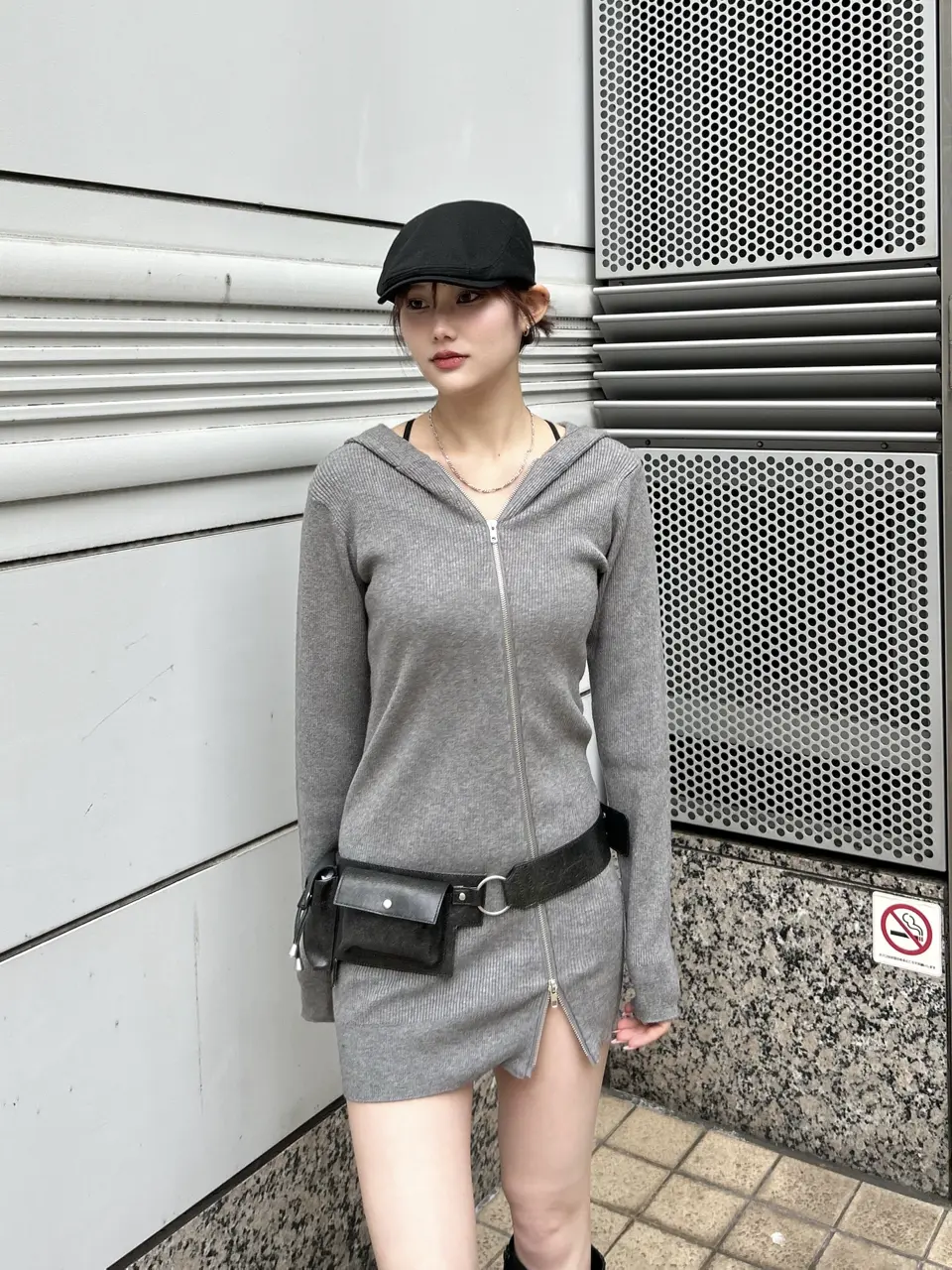 ACLENT アシンメトリージップミニニットワンピース アシンメトリージップミニニットワンピース｜ACLENT（アクレント）