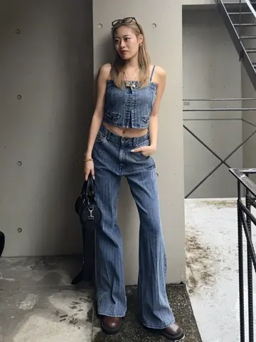 ☆アルベロベロ☆フリース素材 青と黒のストライプ フレアパンツ セール】PEACEFUL PANTS/ロキシーストライプフレアパンツ