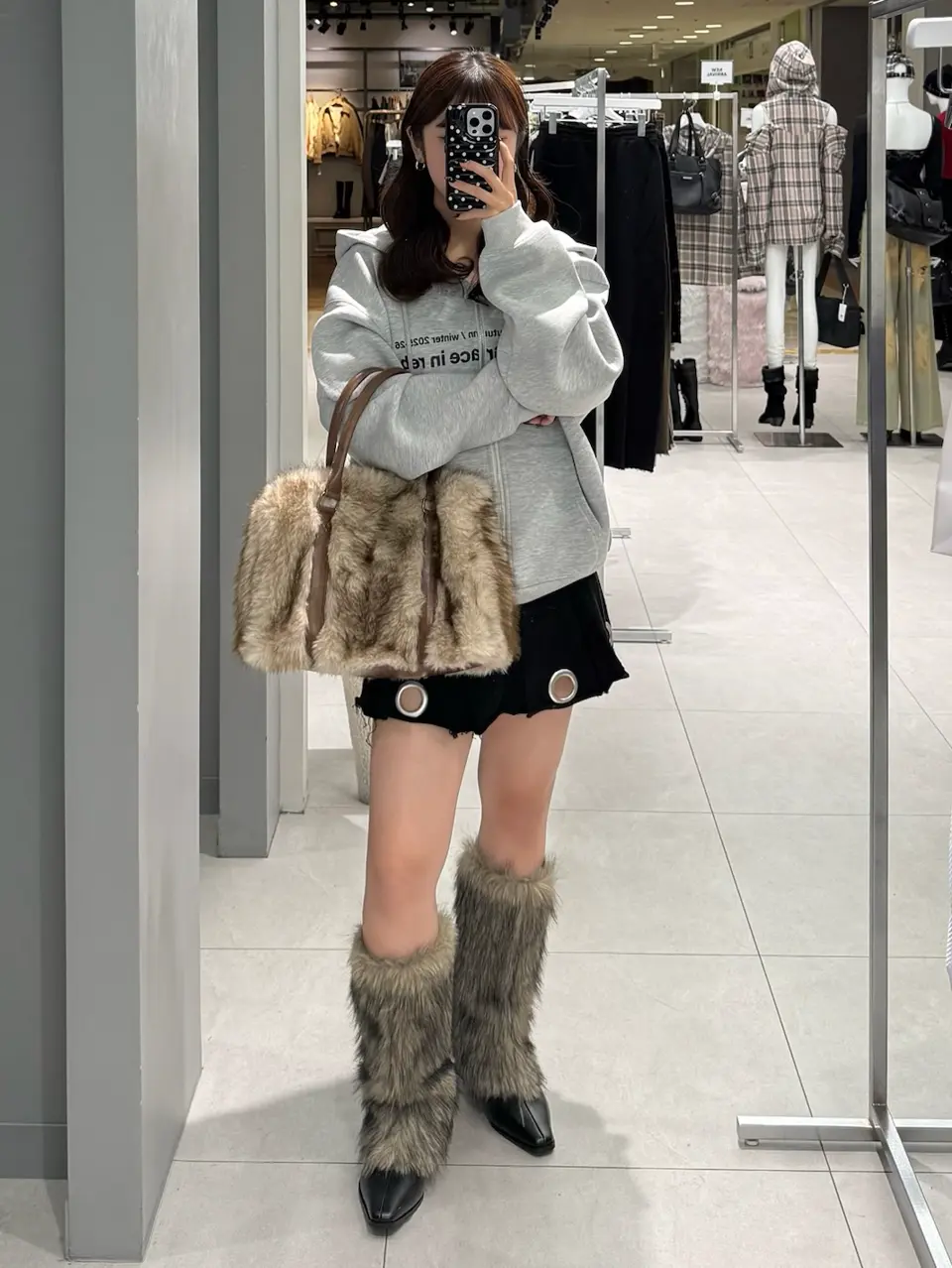 ACLENT ライトブラウン ファーコート Mサイズ LILY BROWN×MARY QUANT】ビジューボタンミドルファーコート(ノー