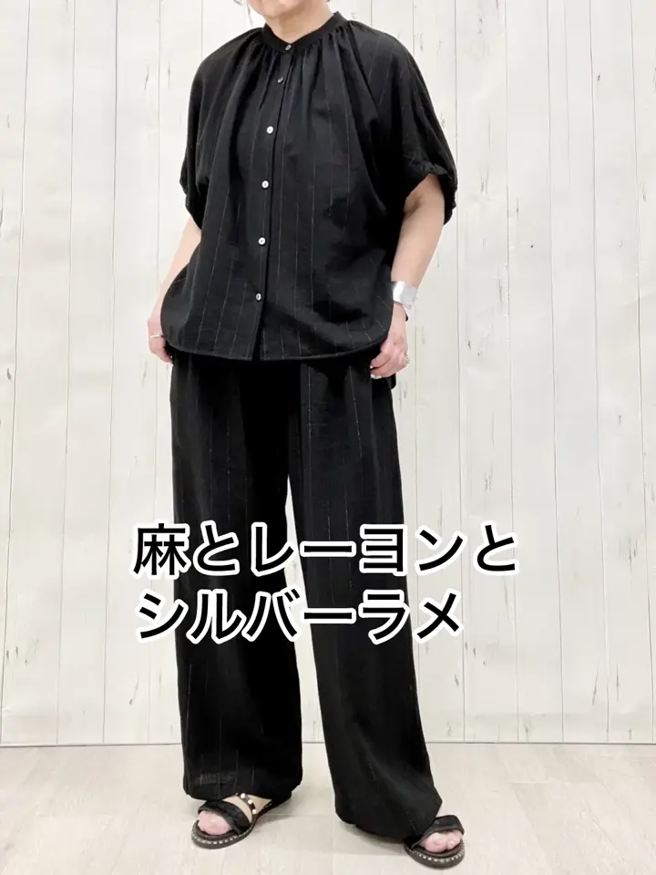 リネン混 ラメストライプ ブラウス 通販 - ディノス