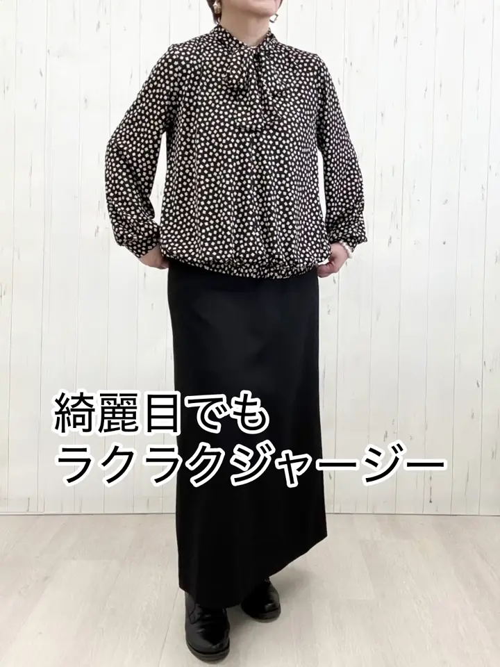 【美品】ジバンシー　長袖ボウタイブラウス　ドット柄　シルク100% フリル　黒 スクエアドット柄 ジャージー ボウタイブラウス 通販 - ディノス