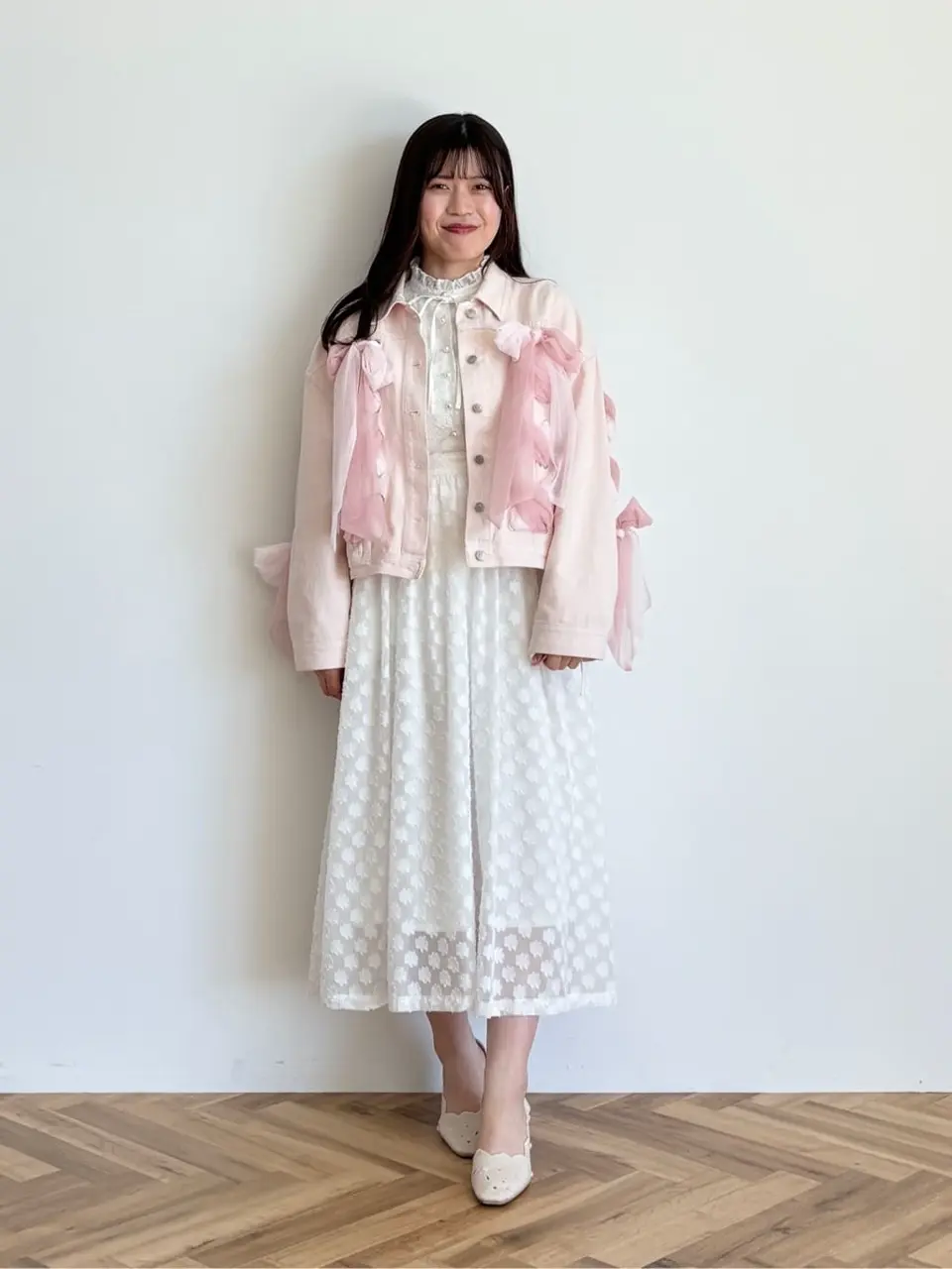 新品★タグ付き　アリーム　ミニーリボンデニムジャケット　ピンク ミニー/リボンデニムジャケット/Areeam（アリーム）のその他コート