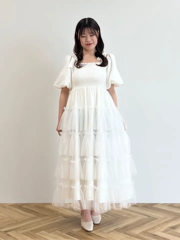 ジャガードパフスリーブチュールワンピース ジャガードパフスリーブチュールワンピース/Areeam（アリーム）の