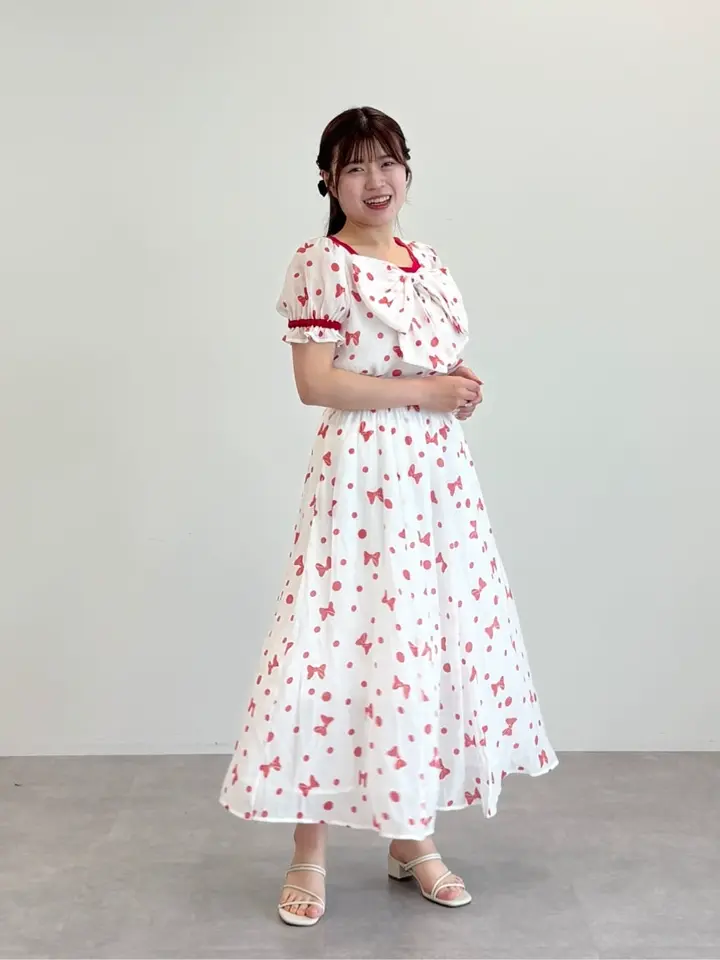 FANTASIA 星柄 赤 ロングスカート　Areeam 弟子君 ミニー / 総柄リボン付きスカート/Areeam（アリーム）のフレアスカート