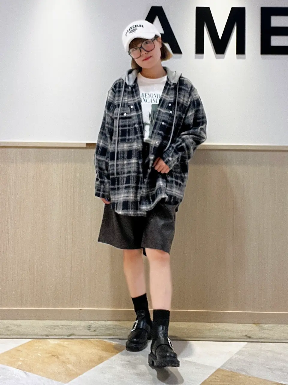 フード付きシャギーチェックシャツ/AMERICAN HOLIC（アメリカン