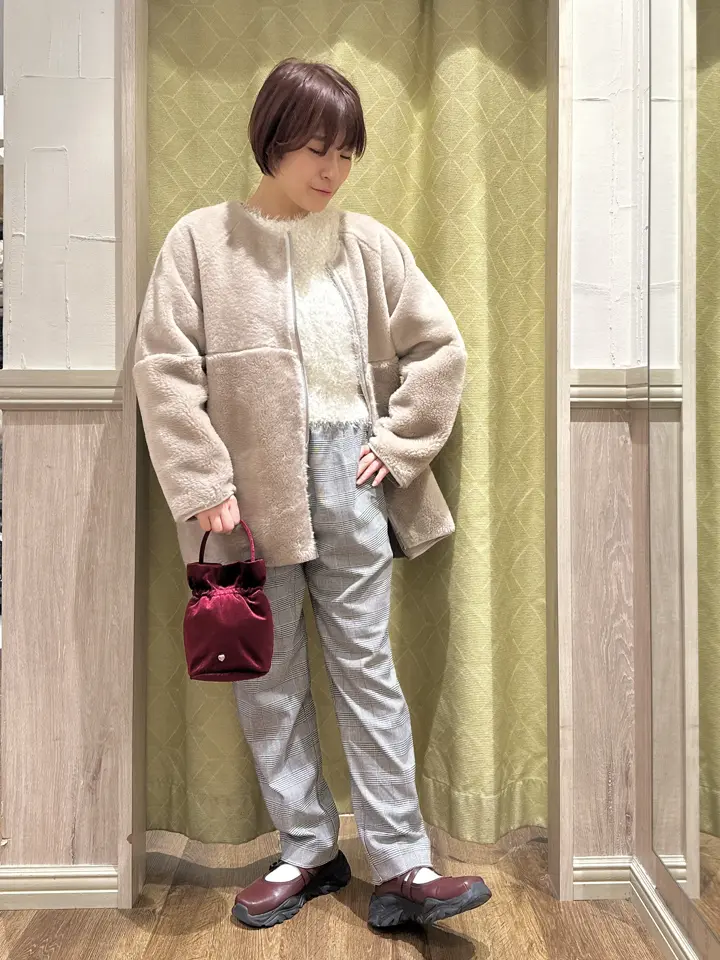 ノーカラーフェイクムートンコート/earth music&ecology（アース