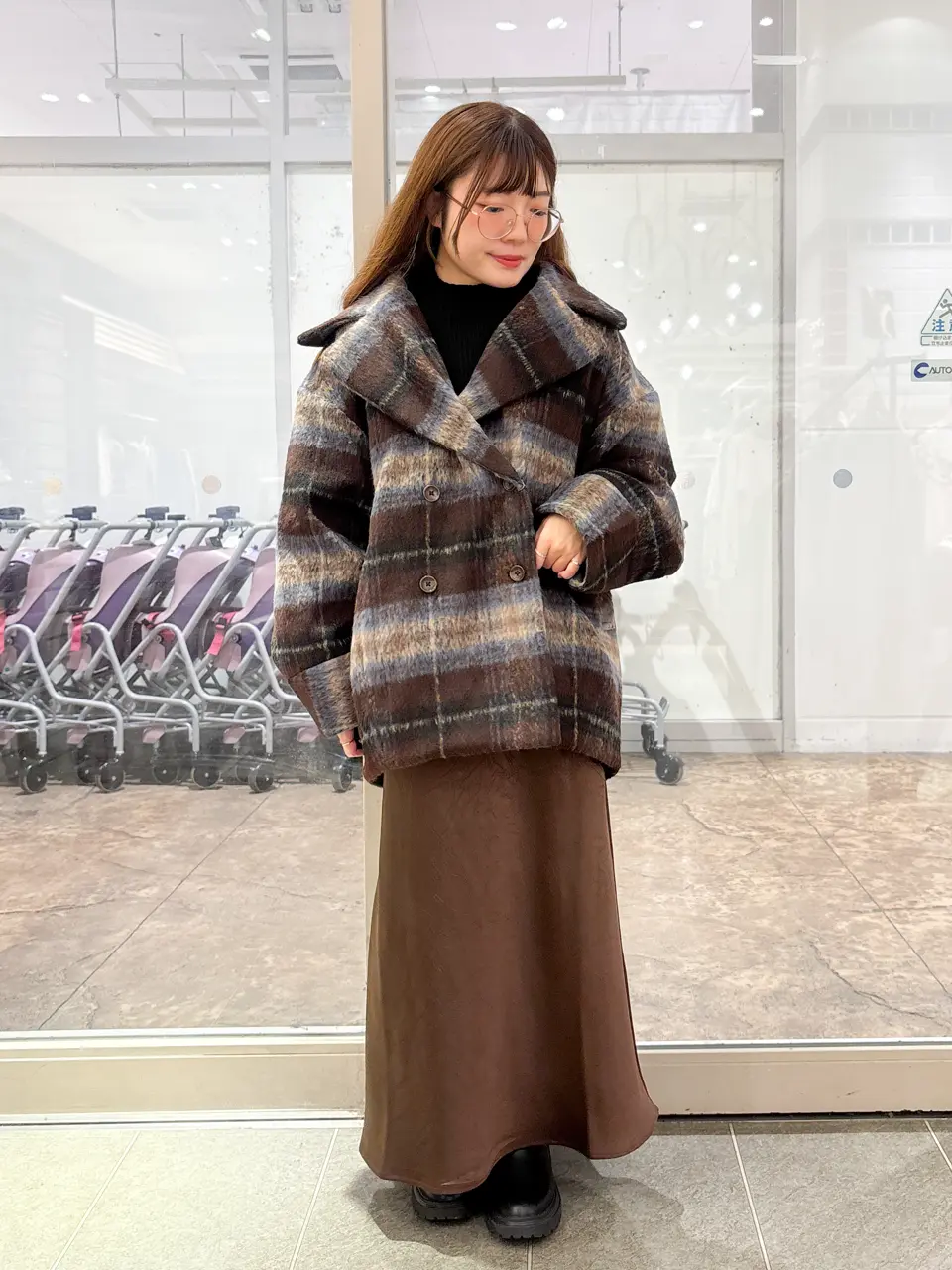 チェックシャギーコート/earth music&ecology（アース ミュージック