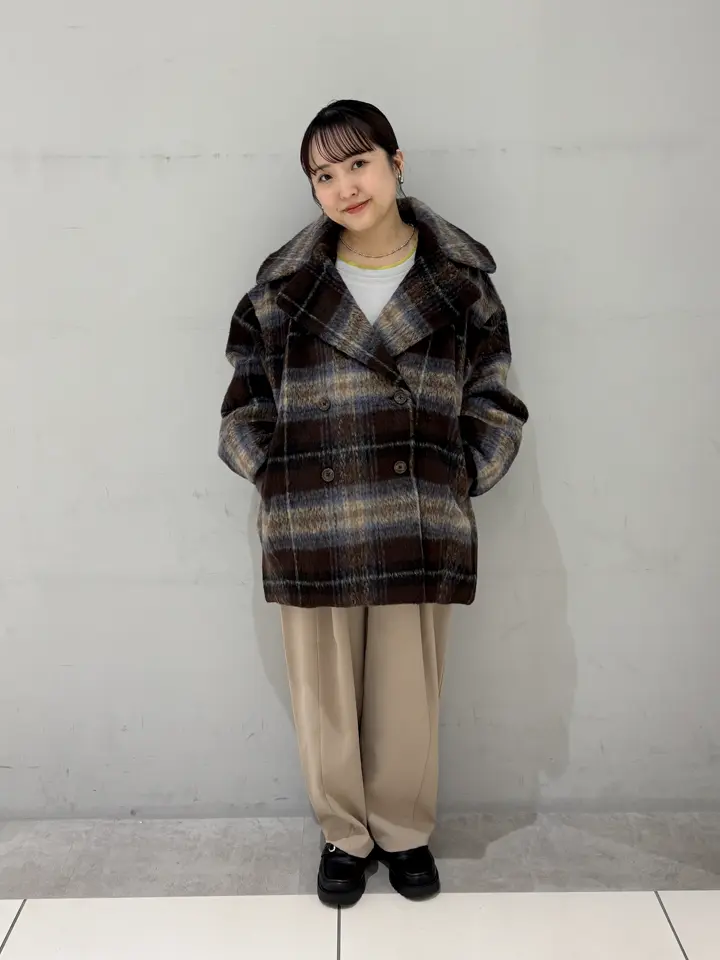 ≪USED≫チェックシャギーコート/earth music&ecology（アース