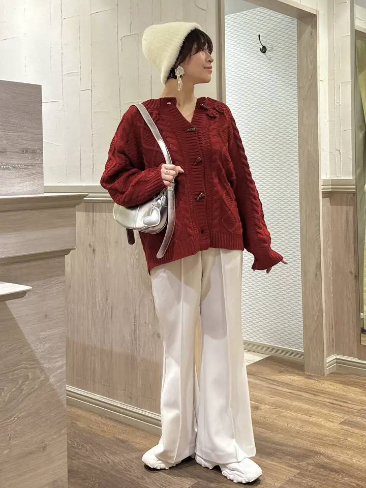 フラワーモチーフトグルボタンニットカーディガン/earth music&ecology