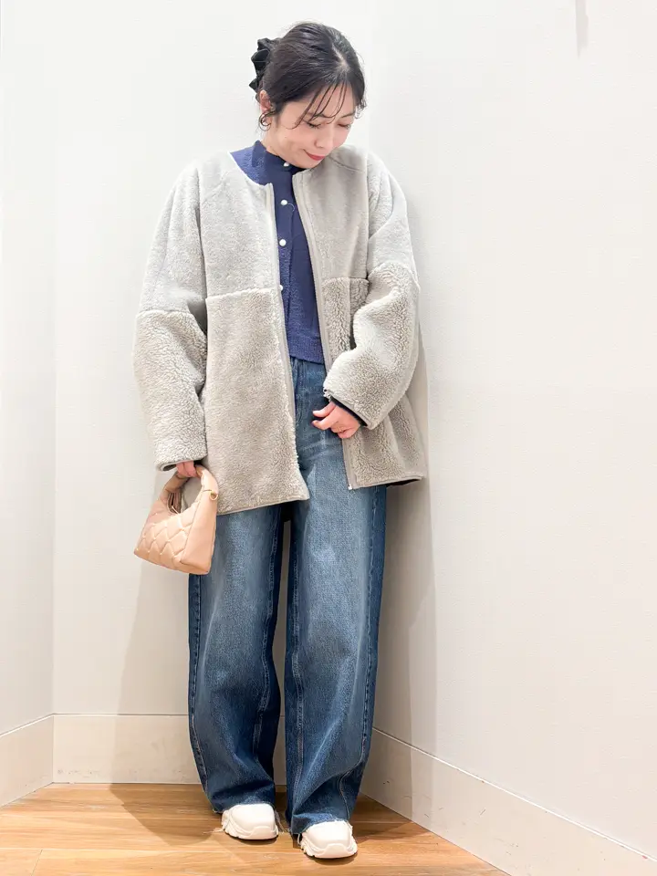 ノーカラーフェイクムートンコート/earth music&ecology（アース