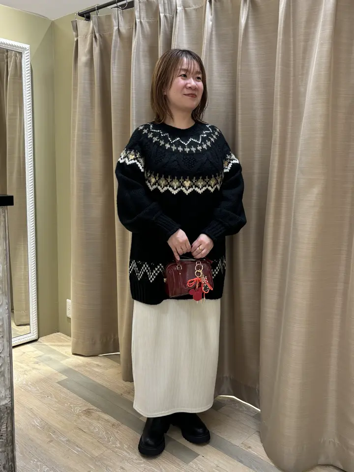 Disney/ミッキー刺繍ノルディックニットチュニック/earth