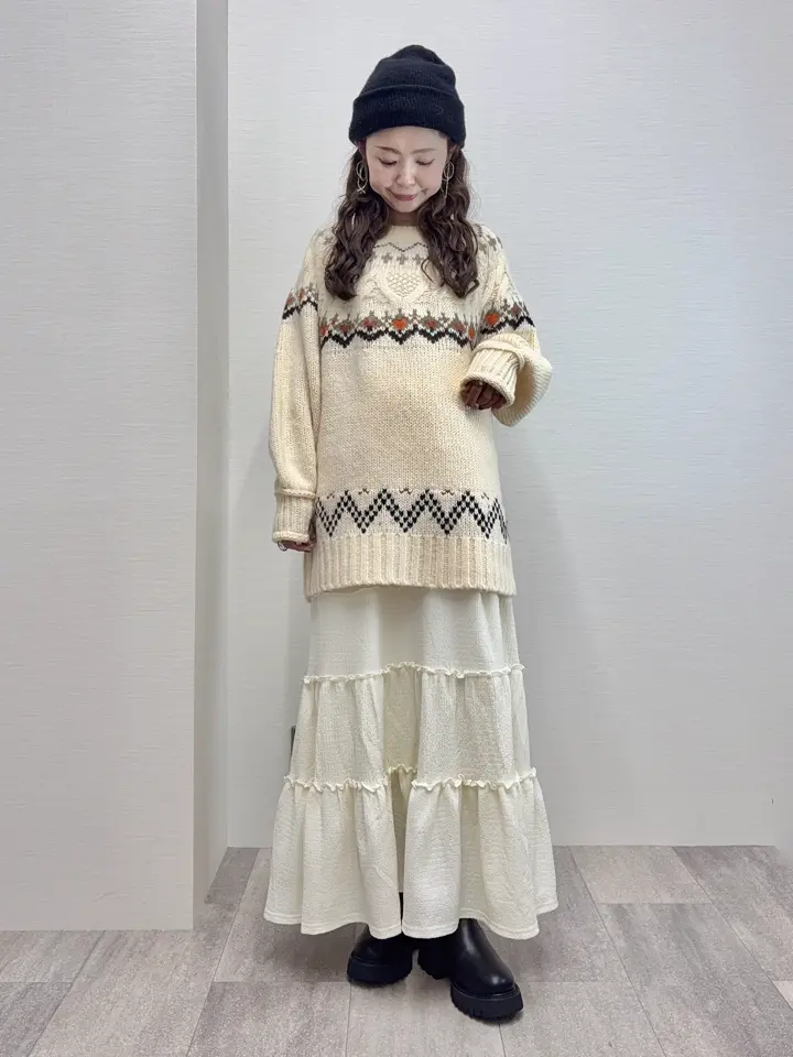 Disney/ミッキー刺繍ノルディックニットチュニック/earth